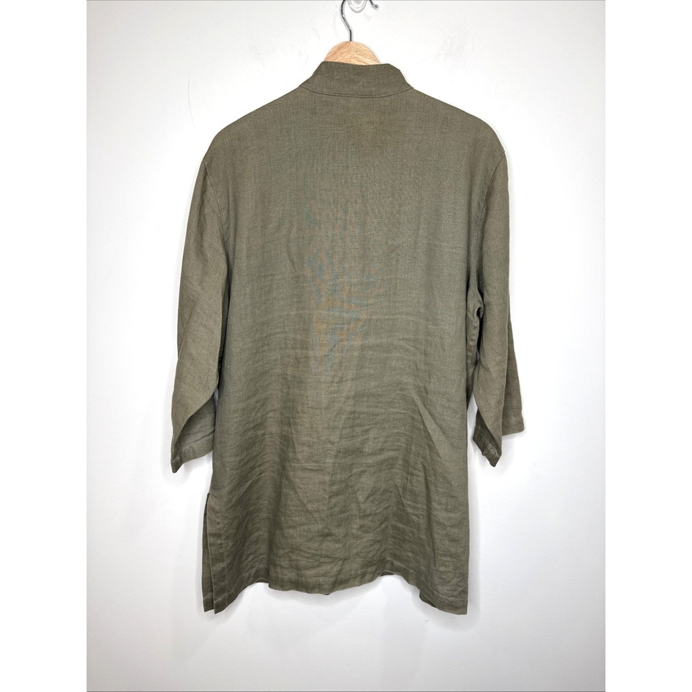 Chicos 100% Linen Button‎ Up Tunic Top L Green Band Collar Sustainable Lagenlook - Picture 4 of 4